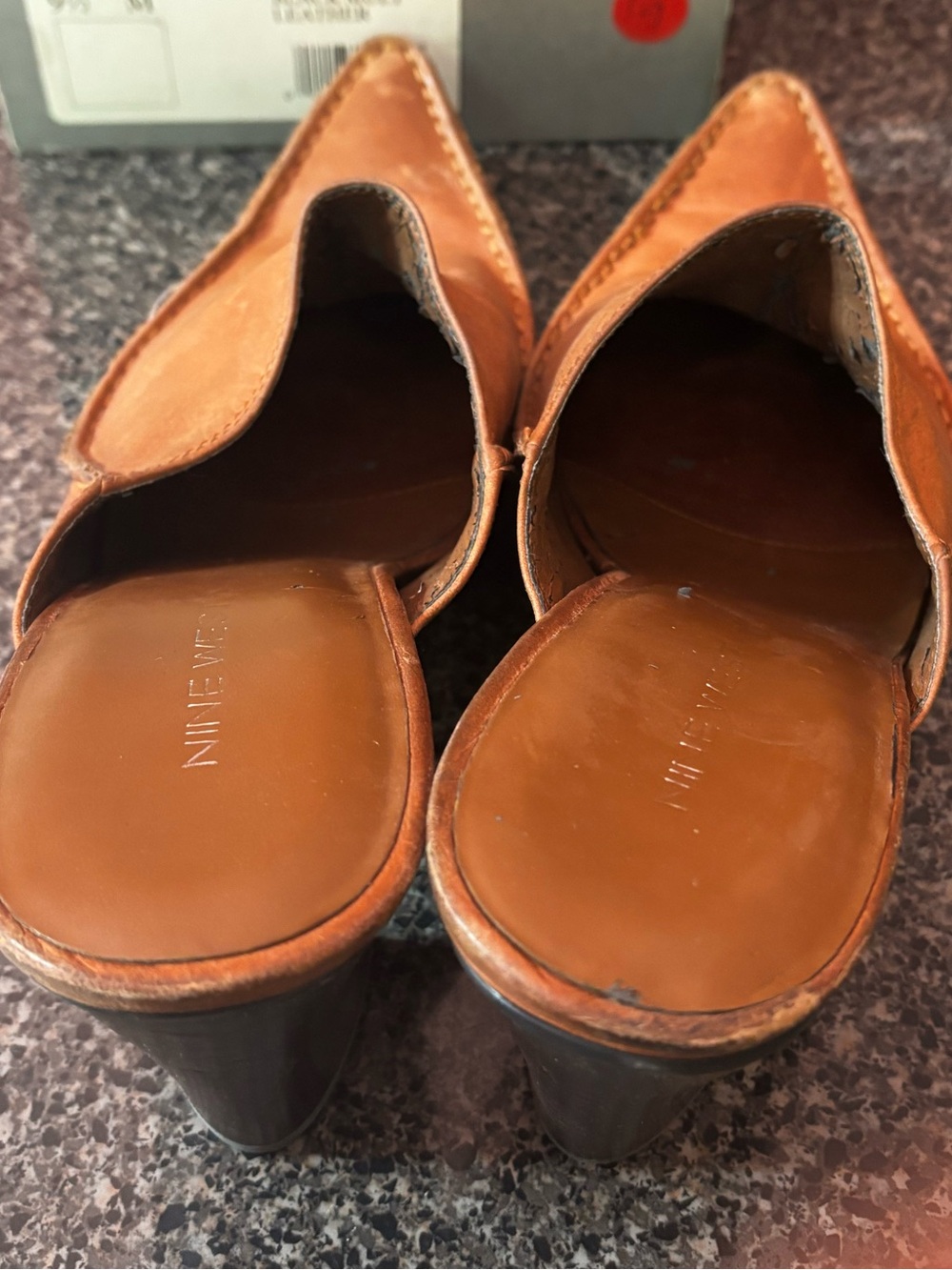 Nine West Tan Leather Pointed-Toe Slip-On Mules - Picture 2 of 5